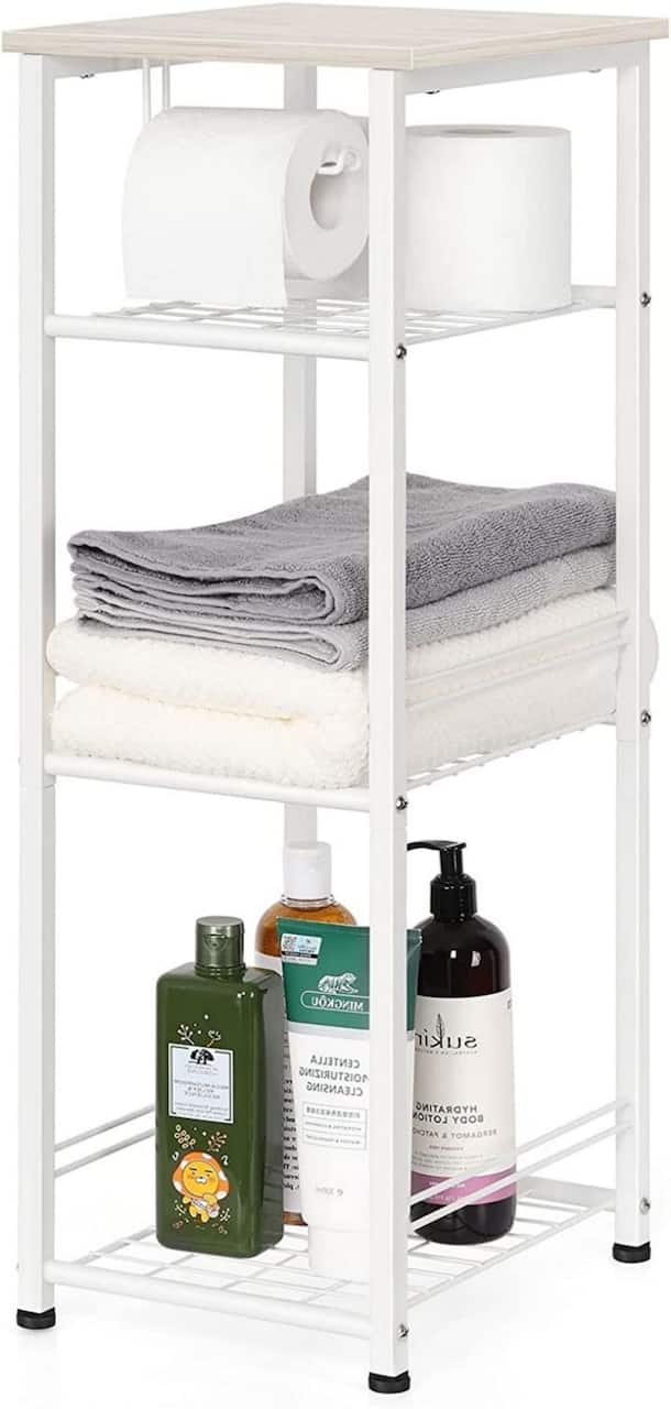 NEX™ 29" White Freestanding 4-Tier Storage Shelf with Toilet Paper Holder